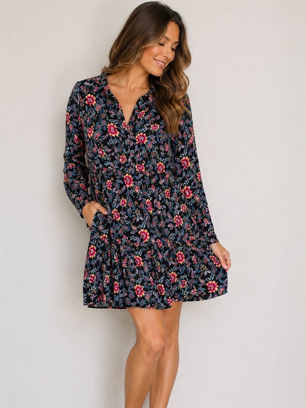 Boden Button Down Shirt Dress 10P Floral Flowy Bump Nursing Friendly